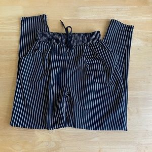 Black White Striped Drawstring Elastic Waist Pants